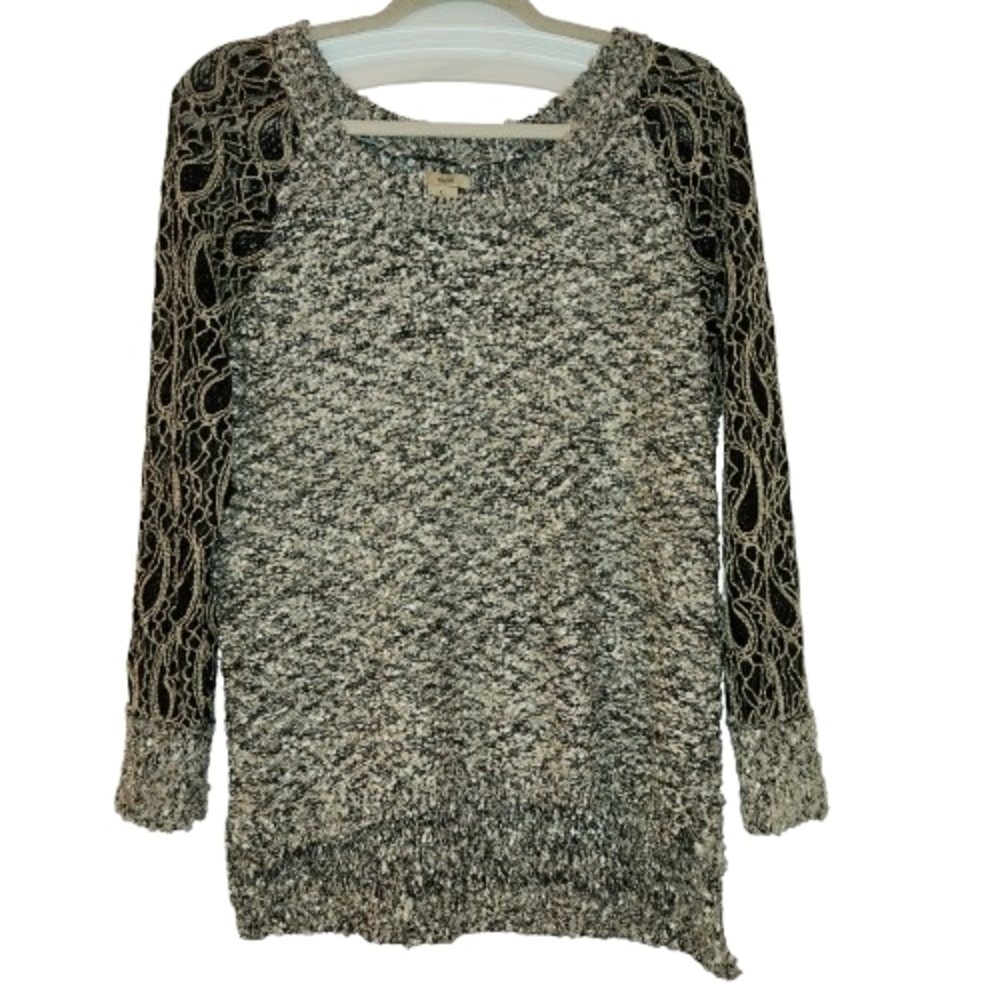 Escio Black/Cream Sweater Lace Detail Size L Anthropologie Textured Quiet Luxury